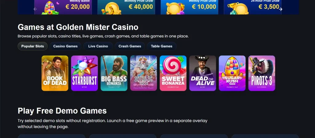 Golden Mister games, slots and live casino