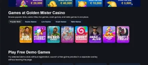 Golden Mister games, slots and live casino